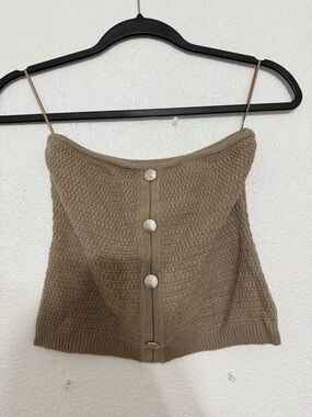 Neutral Brown Knit Button-Front Tube Top